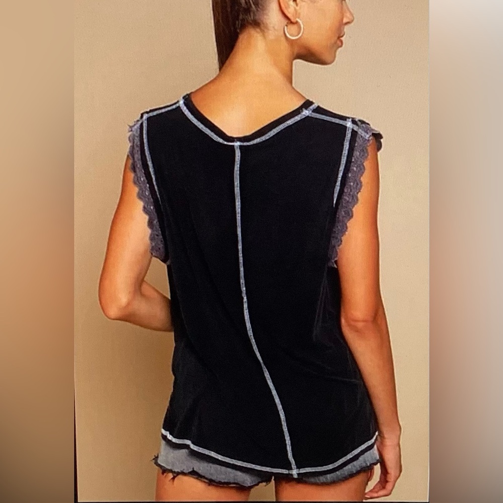POL Black Los Angeles Muscle Tee with Sequin Lettering - Picture 2 of 6